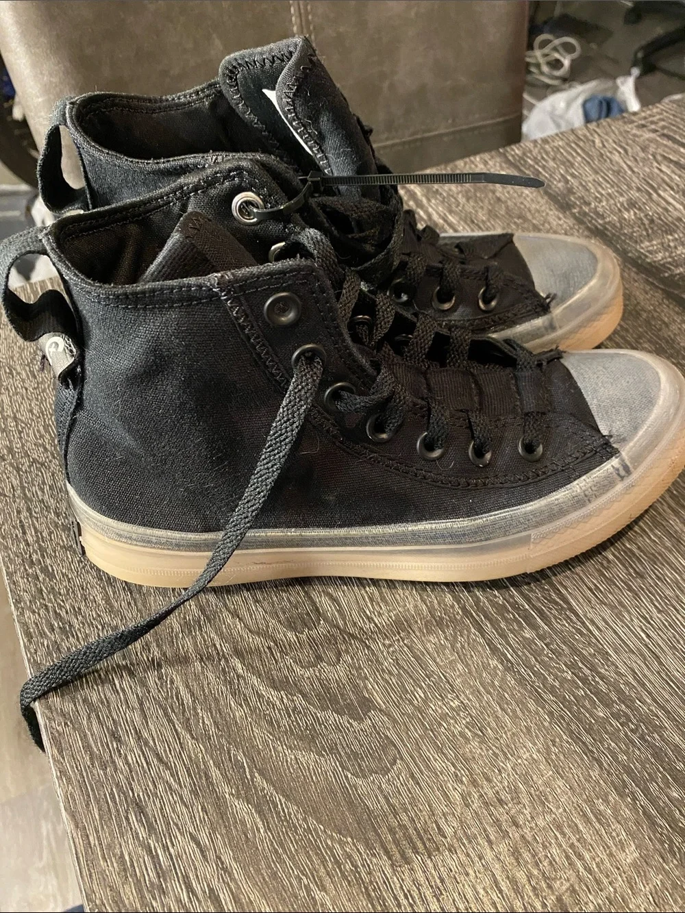 Converse Taylor All Star Black High-Top Canvas Sneakers with Clear Gum Sole - Picture 3 of 6